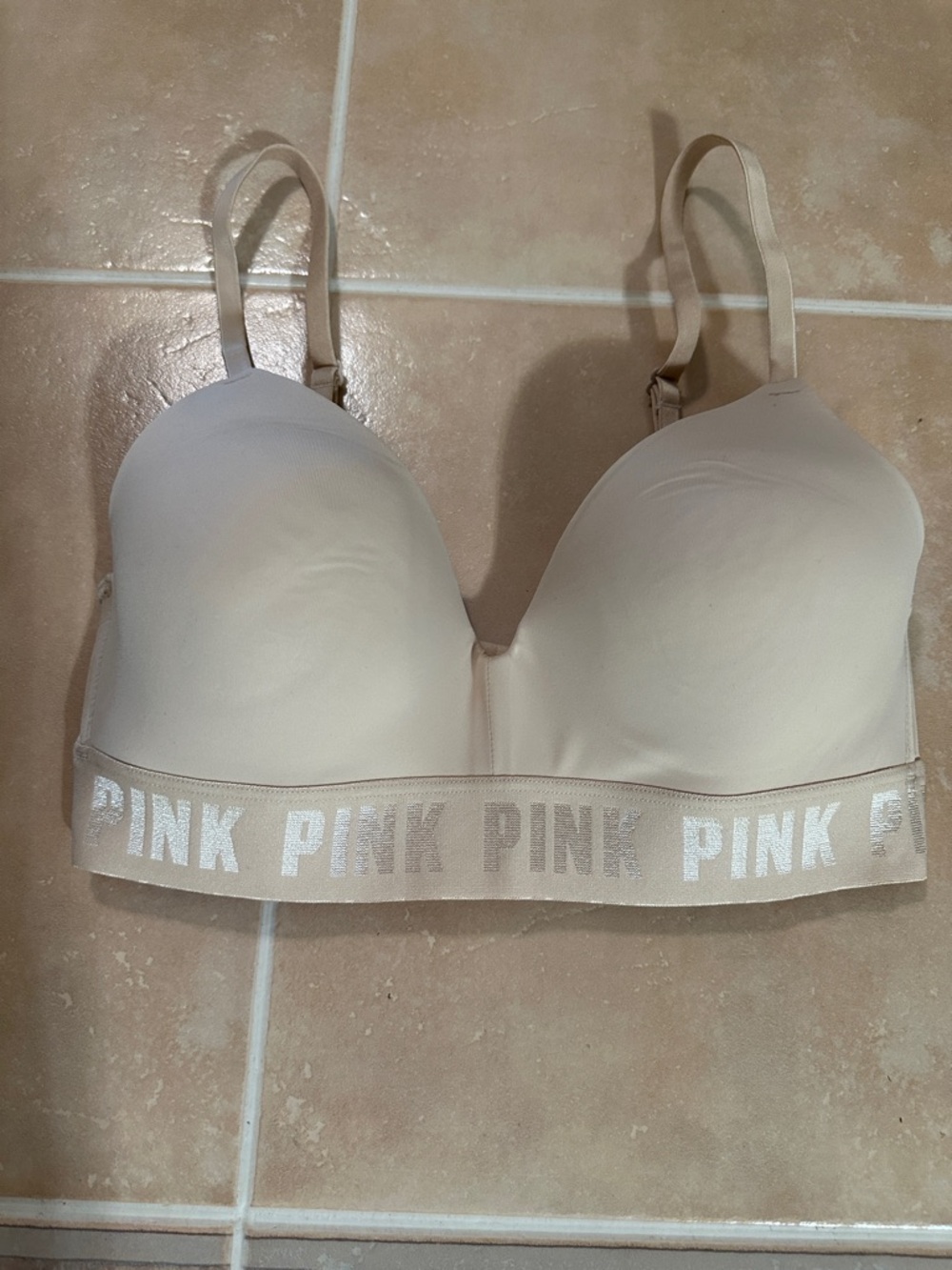 EUC PINK Victoria's Secret Nude/Beige Logo Band Lightly Padded Bralette